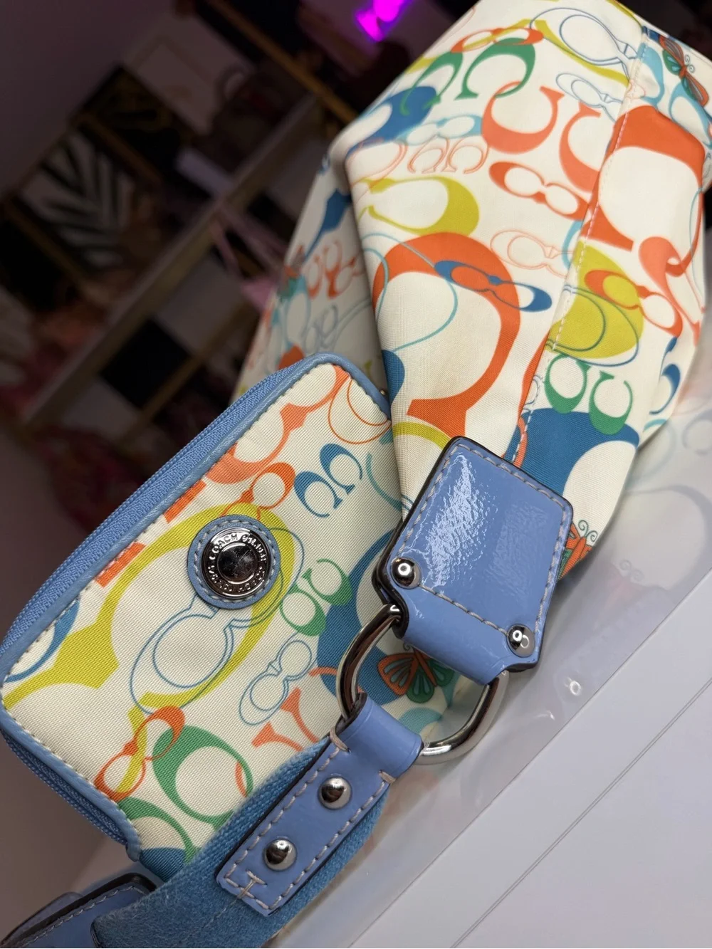 Coach F17423 Optic Signature Butterfly Hobo Bag Wristlet Set Y2K RARE coin pouch